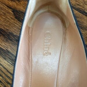 Chloe Capretto Leather Gold Flower Chain Detail Ballerina in Dark Navy